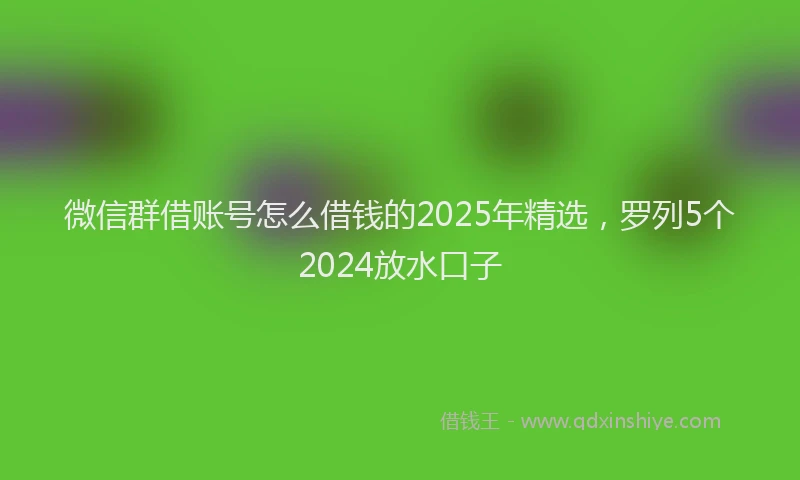 微信群借账号怎么借钱的2025年精选，罗列5个2024放水口子