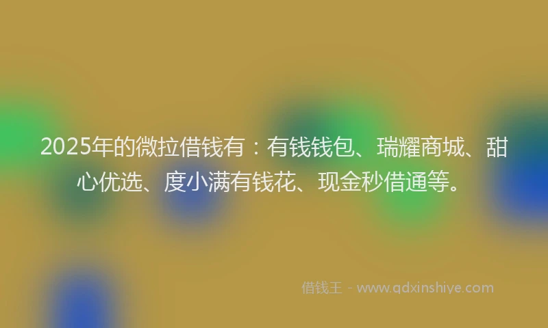 2025年的微拉借钱有：有钱钱包、瑞耀商城、甜心优选、度小满有钱花、现金秒借通等。