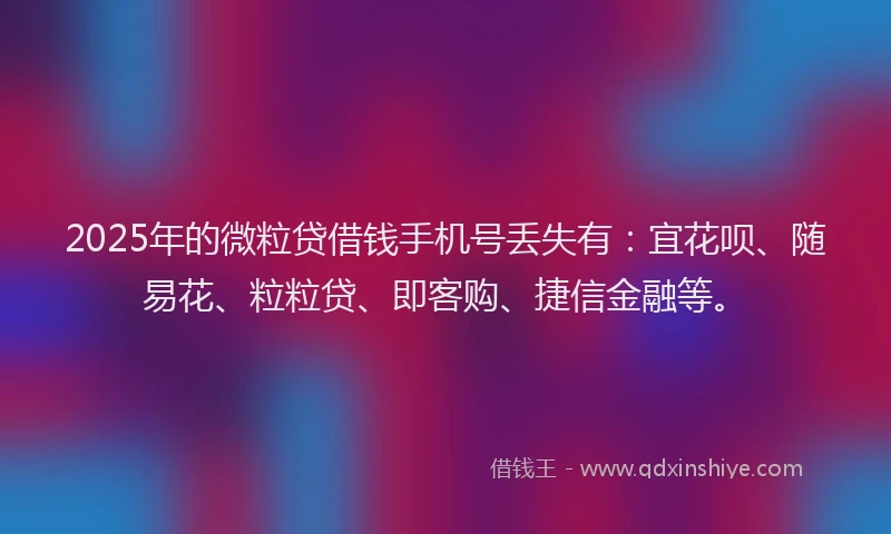 2025年的微粒贷借钱手机号丢失有：宜花呗、随易花、粒粒贷、即客购、捷信金融等。