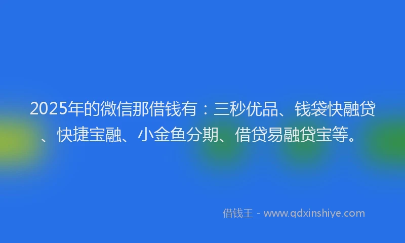 2025年的微信那借钱有：三秒优品、钱袋快融贷、快捷宝融、小金鱼分期、借贷易融贷宝等。