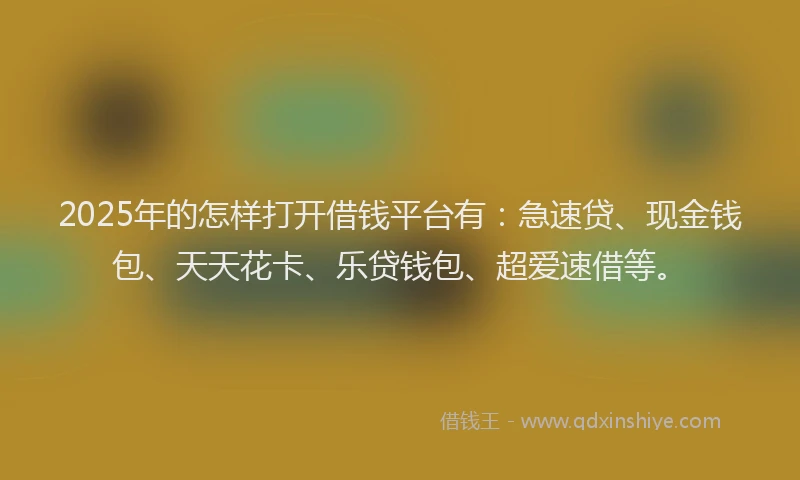2025年的怎样打开借钱平台有：急速贷、现金钱包、天天花卡、乐贷钱包、超爱速借等。