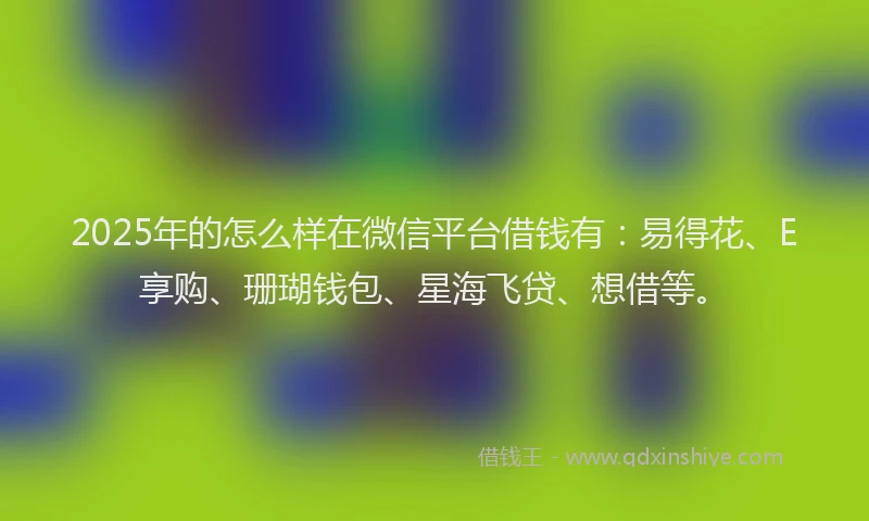 2025年的怎么样在微信平台借钱有：易得花、E享购、珊瑚钱包、星海飞贷、想借等。