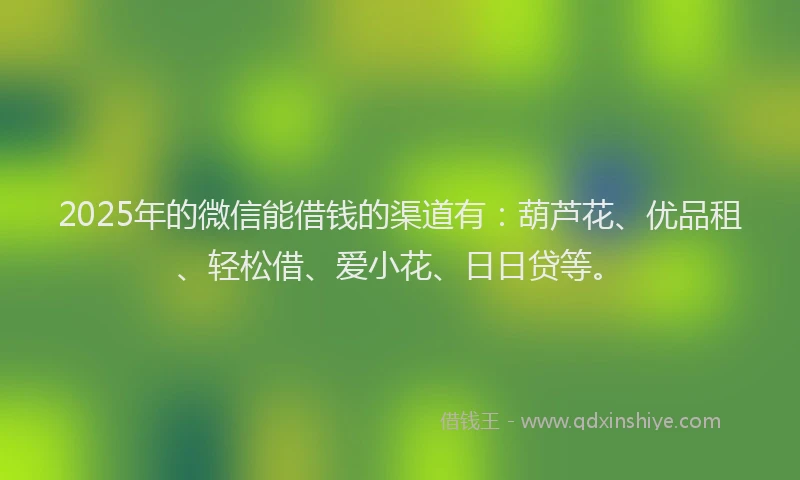 2025年的微信能借钱的渠道有：葫芦花、优品租、轻松借、爱小花、日日贷等。