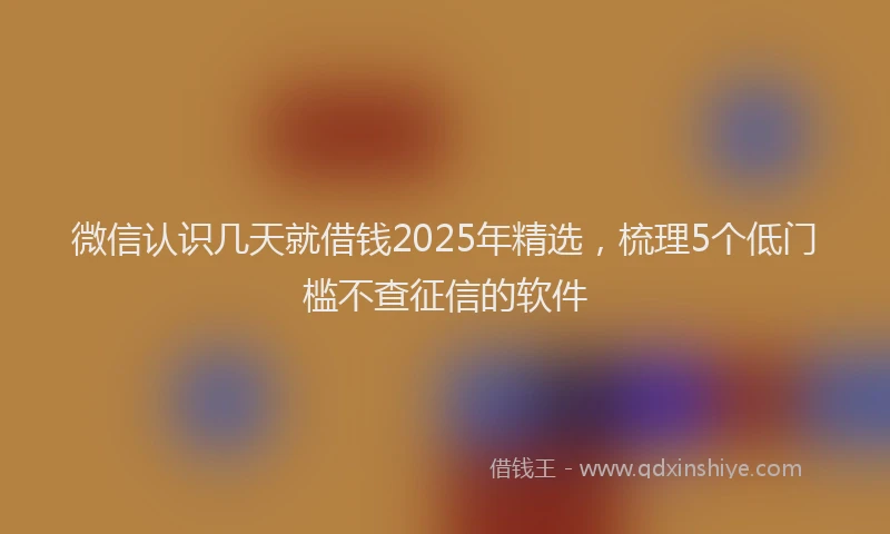 微信认识几天就借钱2025年精选，梳理5个低门槛不查征信的软件