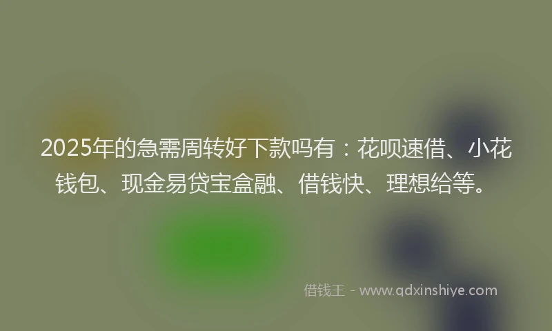 2025年的急需周转好下款吗有：花呗速借、小花钱包、现金易贷宝盒融、借钱快、理想给等。