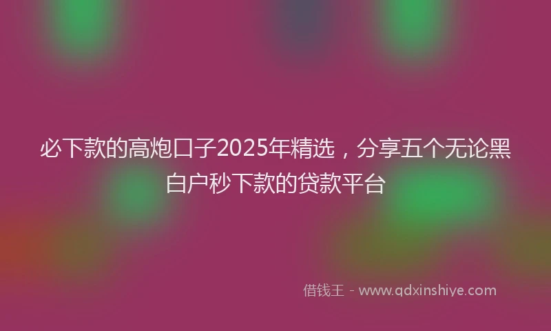 必下款的高炮口子2025年精选，分享五个无论黑白户秒下款的贷款平台