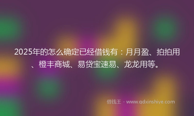 2025年的怎么确定已经借钱有：月月盈、拍拍用、橙丰商城、易贷宝速易、龙龙用等。