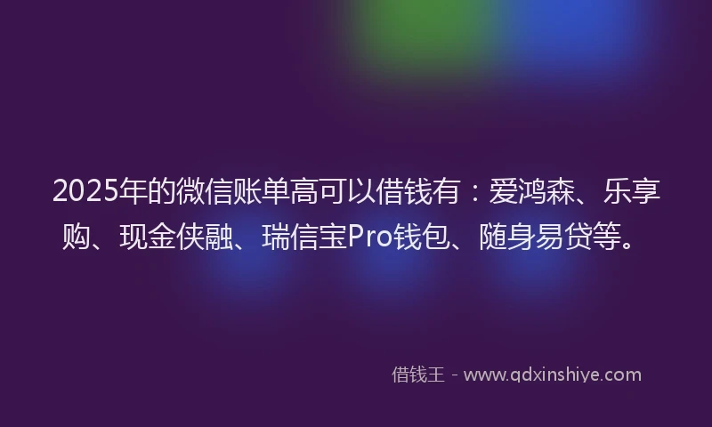2025年的微信账单高可以借钱有：爱鸿森、乐享购、现金侠融、瑞信宝Pro钱包、随身易贷等。