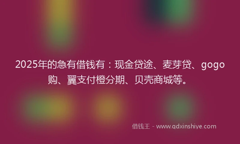 2025年的急有借钱有:现金贷途、麦芽贷、gogo购、翼支付橙分期、贝壳商城等。