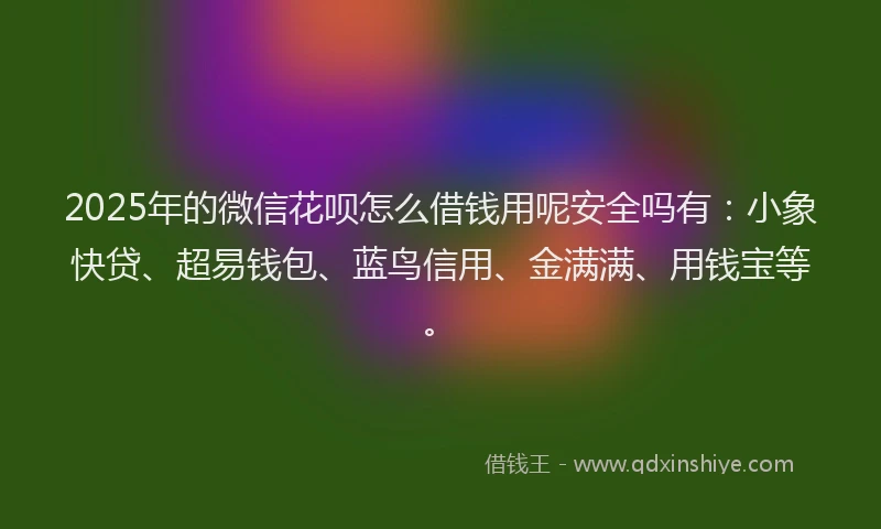 2025年的微信花呗怎么借钱用呢安全吗有：小象快贷、超易钱包、蓝鸟信用、金满满、用钱宝等。