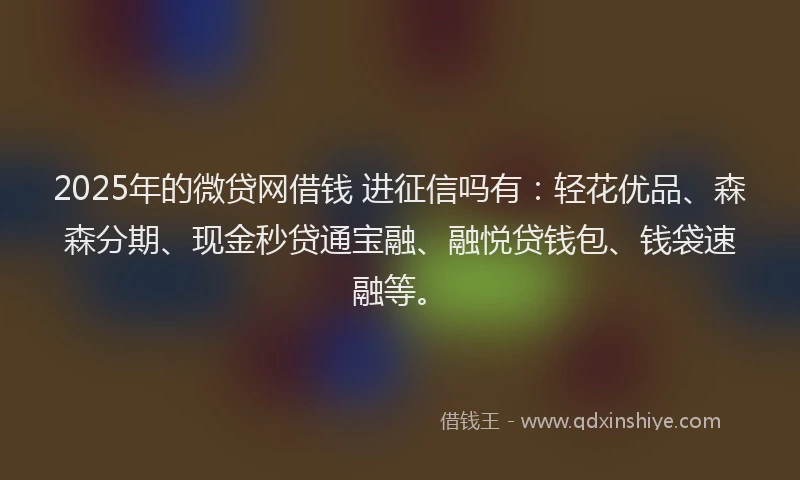 2025年的微贷网借钱 进征信吗有：轻花优品、森森分期、现金秒贷通宝融、融悦贷钱包、钱袋速融等。