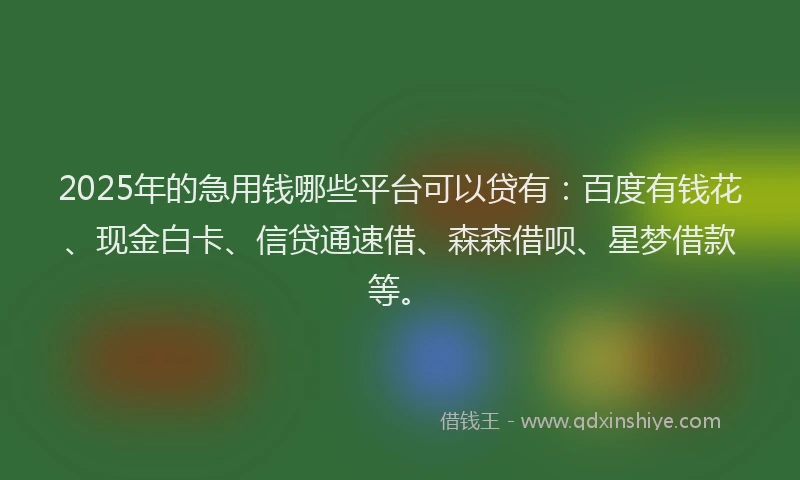 2025年的急用钱哪些平台可以贷有：百度有钱花、现金白卡、信贷通速借、森森借呗、星梦借款等。