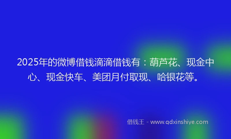 2025年的微博借钱滴滴借钱有：葫芦花、现金中心、现金快车、美团月付取现、哈银花等。