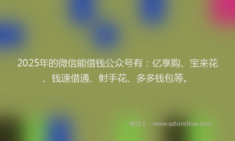 2025年的微信能借钱公众号有：亿享购、宝来花、钱速借通、射手花、多多钱包等。
