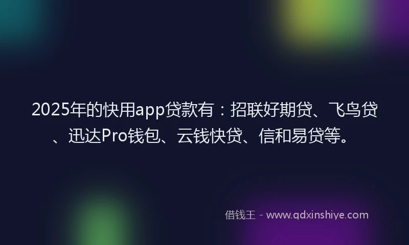 2025年的快用app贷款有：招联好期贷、飞鸟贷、迅达Pro钱包、云钱快贷、信和易贷等。