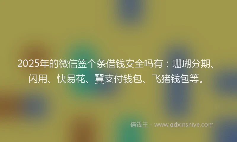 2025年的微信签个条借钱安全吗有：珊瑚分期、闪用、快易花、翼支付钱包、飞猪钱包等。