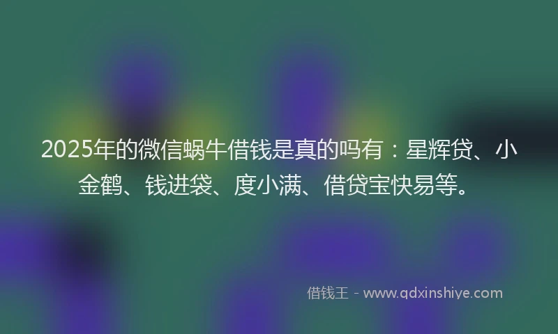 2025年的微信蜗牛借钱是真的吗有：星辉贷、小金鹤、钱进袋、度小满、借贷宝快易等。