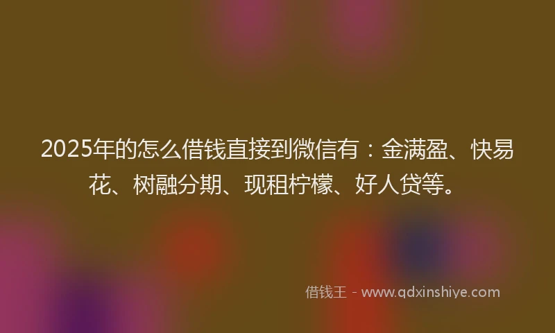 2025年的怎么借钱直接到微信有：金满盈、快易花、树融分期、现租柠檬、好人贷等。