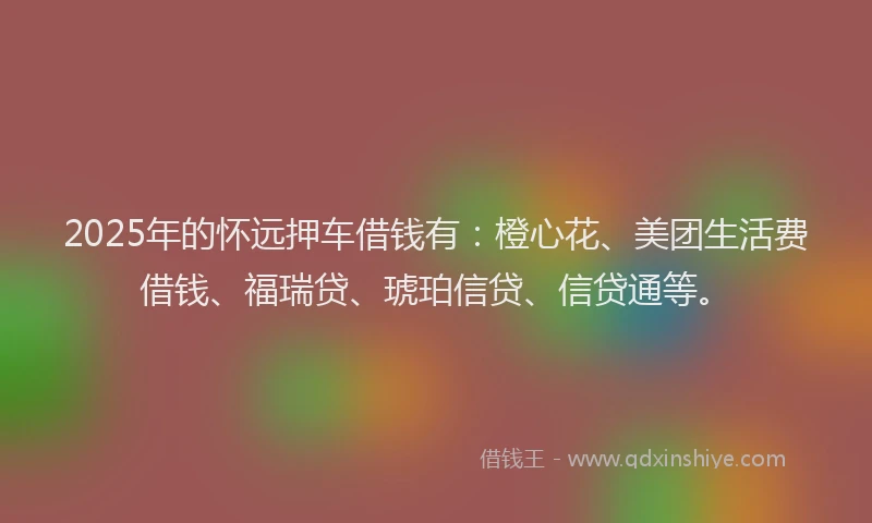 2025年的怀远押车借钱有：橙心花、美团生活费借钱、福瑞贷、琥珀信贷、信贷通等。