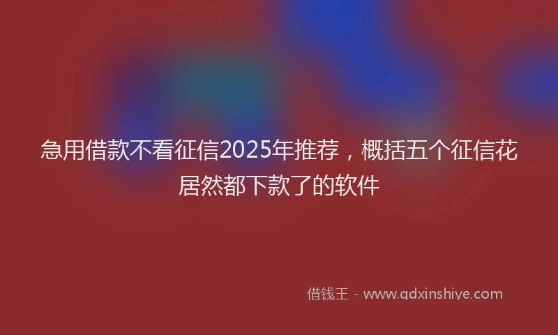 急用借款不看征信2025年推荐，概括五个征信花居然都下款了的软件