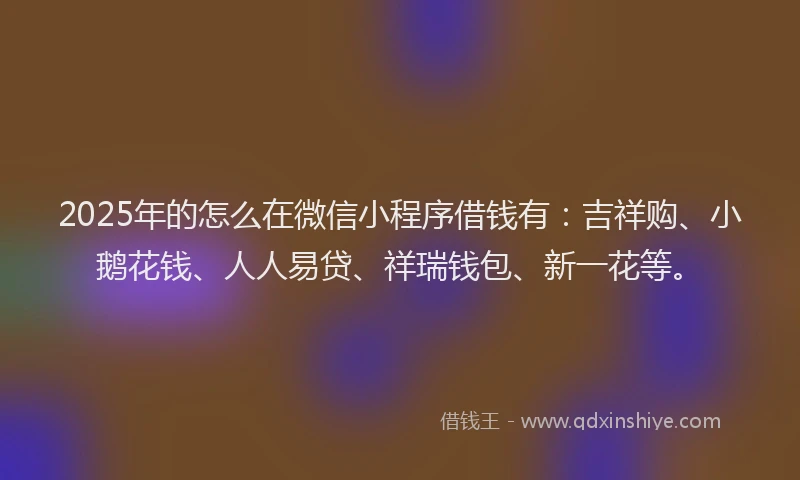 2025年的怎么在微信小程序借钱有：吉祥购、小鹅花钱、人人易贷、祥瑞钱包、新一花等。