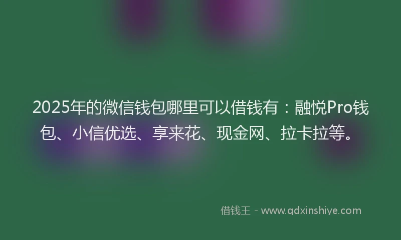 2025年的微信钱包哪里可以借钱有：融悦Pro钱包、小信优选、享来花、现金网、拉卡拉等。