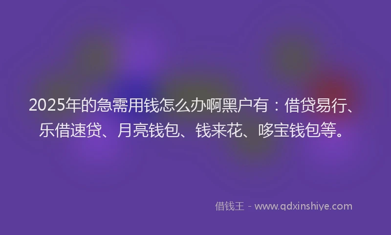 2025年的急需用钱怎么办啊黑户有：借贷易行、乐借速贷、月亮钱包、钱来花、哆宝钱包等。