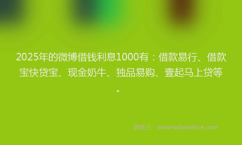 2025年的微博借钱利息1000有：借款易行、借款宝快贷宝、现金奶牛、独品易购、壹起马上贷等。
