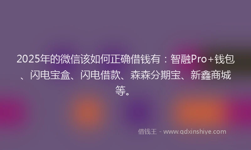 2025年的微信该如何正确借钱有：智融Pro+钱包、闪电宝盒、闪电借款、森森分期宝、新鑫商城等。