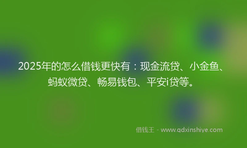 2025年的怎么借钱更快有：现金流贷、小金鱼、蚂蚁微贷、畅易钱包、平安i贷等。