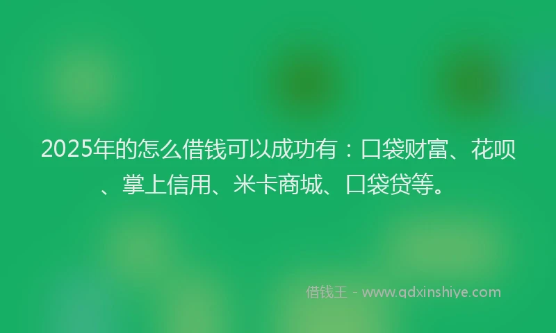 2025年的怎么借钱可以成功有：口袋财富、花呗、掌上信用、米卡商城、口袋贷等。