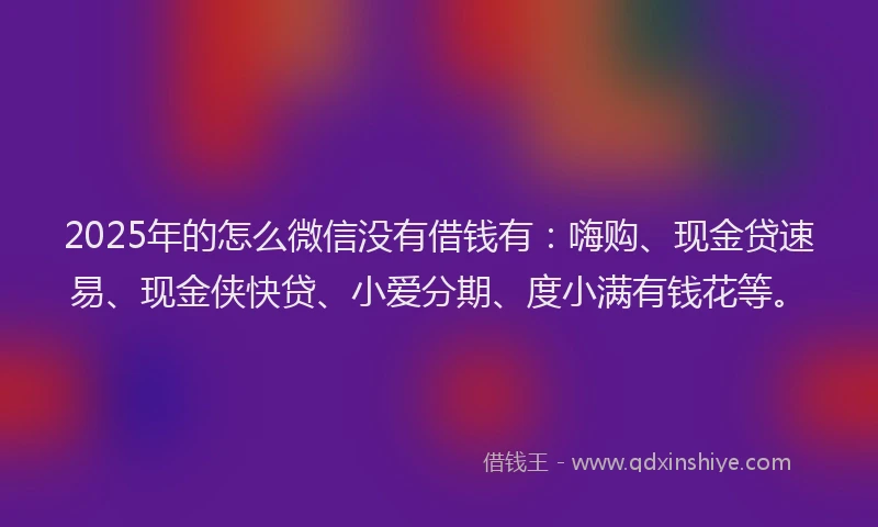 2025年的怎么微信没有借钱有：嗨购、现金贷速易、现金侠快贷、小爱分期、度小满有钱花等。