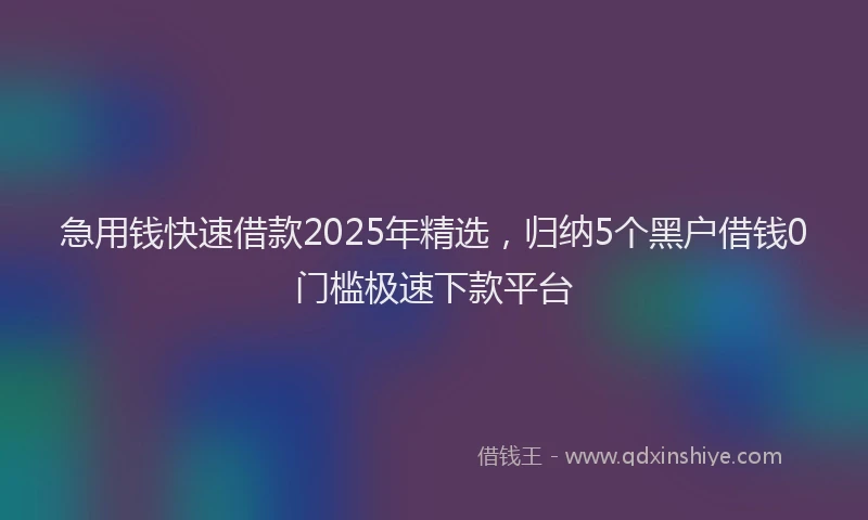 急用钱快速借款2025年精选，归纳5个黑户借钱0门槛极速下款平台