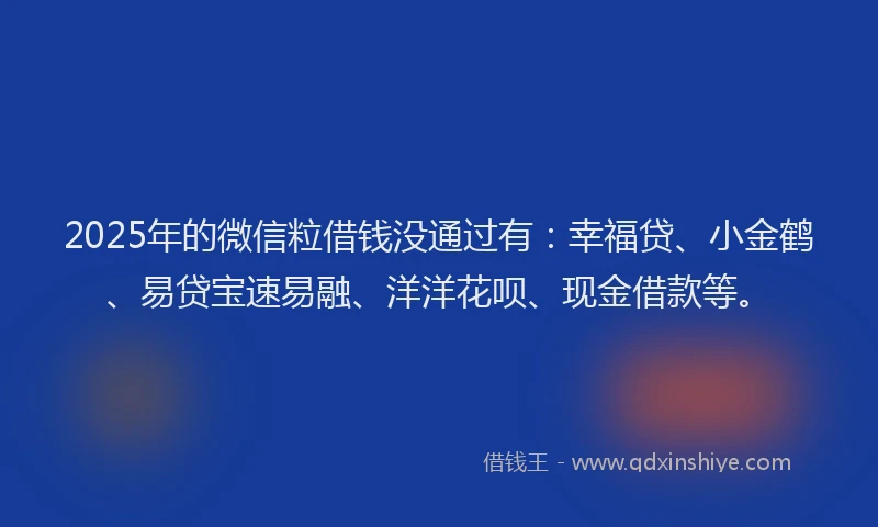 2025年的微信粒借钱没通过有：幸福贷、小金鹤、易贷宝速易融、洋洋花呗、现金借款等。