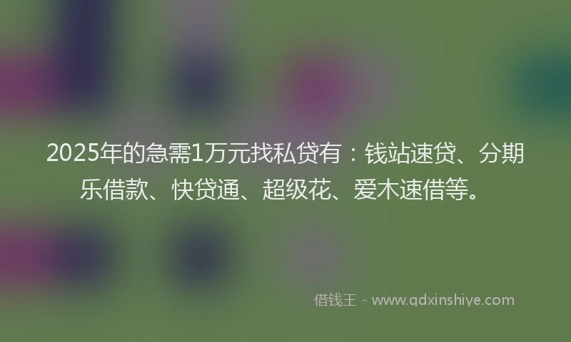 2025年的急需1万元找私贷有：钱站速贷、分期乐借款、快贷通、超级花、爱木速借等。