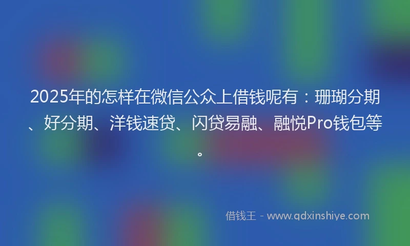 2025年的怎样在微信公众上借钱呢有：珊瑚分期、好分期、洋钱速贷、闪贷易融、融悦Pro钱包等。