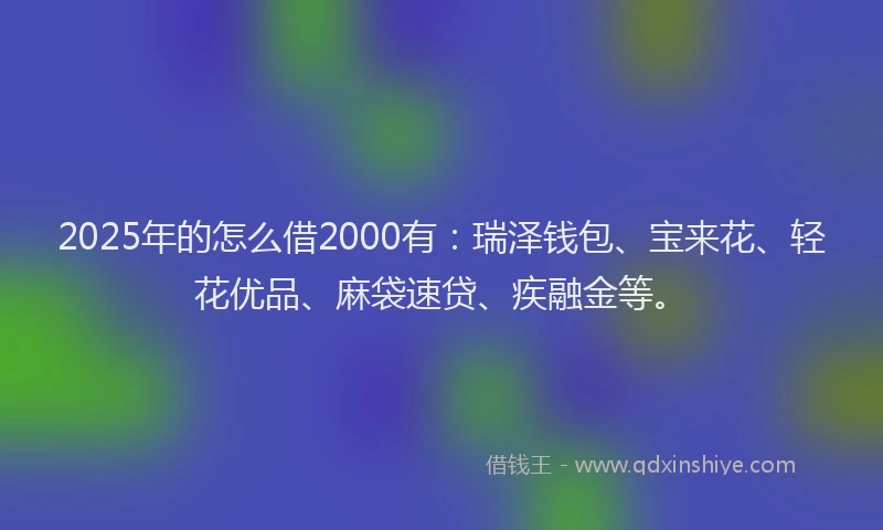 2025年的怎么借2000有：瑞泽钱包、宝来花、轻花优品、麻袋速贷、疾融金等。