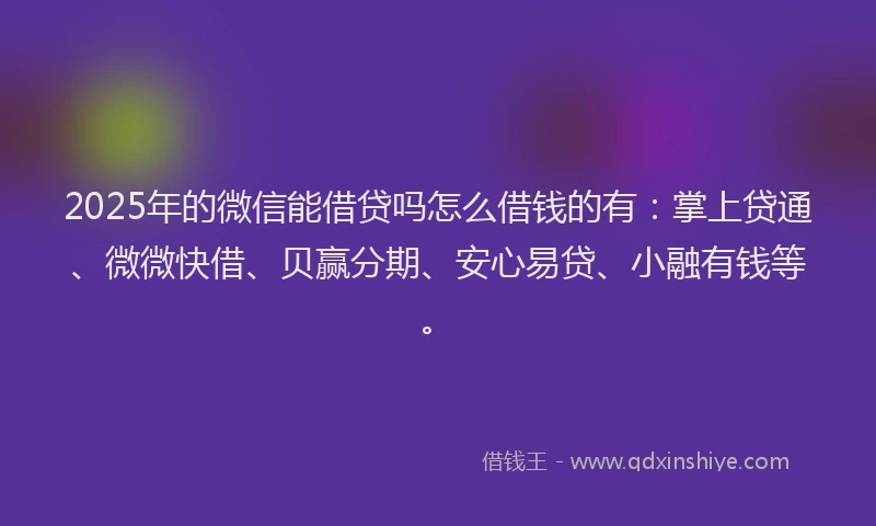 2025年的微信能借贷吗怎么借钱的有：掌上贷通、微微快借、贝赢分期、安心易贷、小融有钱等。