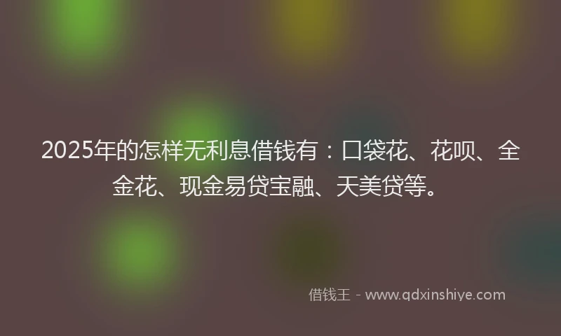 2025年的怎样无利息借钱有:口袋花、花呗、全金花、现金易贷宝融、天美贷等。