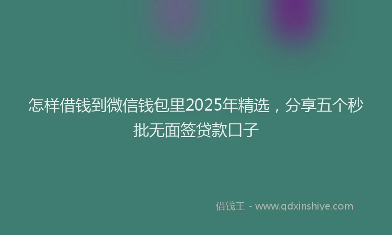 怎样借钱到微信钱包里2025年精选，分享五个秒批无面签贷款口子