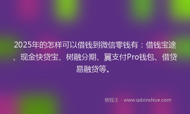 2025年的怎样可以借钱到微信零钱有：借钱宝途、现金快贷宝、树融分期、翼支付Pro钱包、借贷易融贷等。