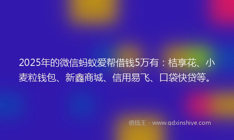 2025年的微信蚂蚁爱帮借钱5万有：桔享花、小麦粒钱包、新鑫商城、信用易飞、口袋快贷等。