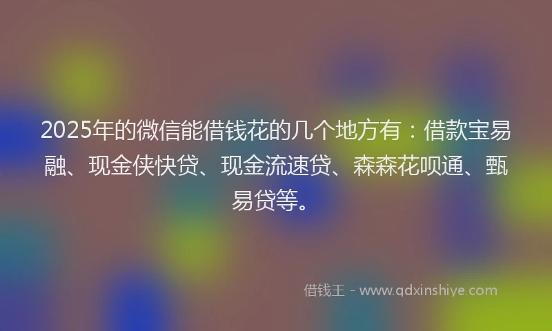 2025年的微信能借钱花的几个地方有：借款宝易融、现金侠快贷、现金流速贷、森森花呗通、甄易贷等。