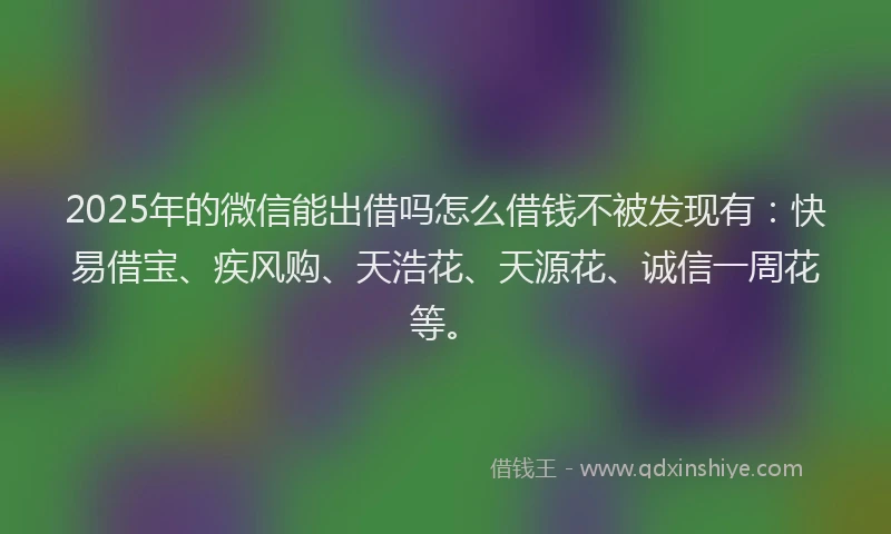 2025年的微信能出借吗怎么借钱不被发现有：快易借宝、疾风购、天浩花、天源花、诚信一周花等。