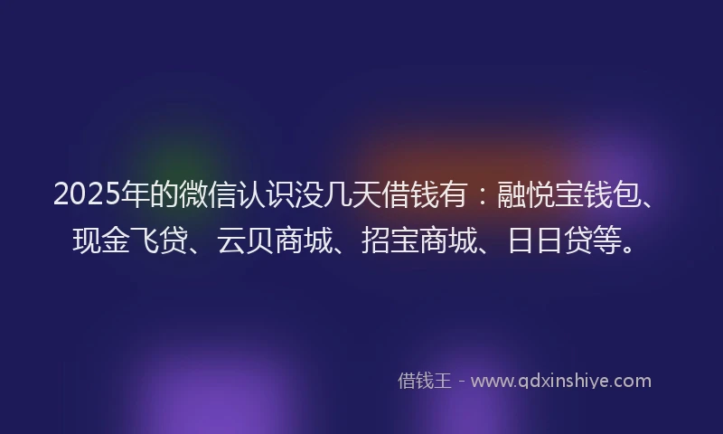 2025年的微信认识没几天借钱有：融悦宝钱包、现金飞贷、云贝商城、招宝商城、日日贷等。