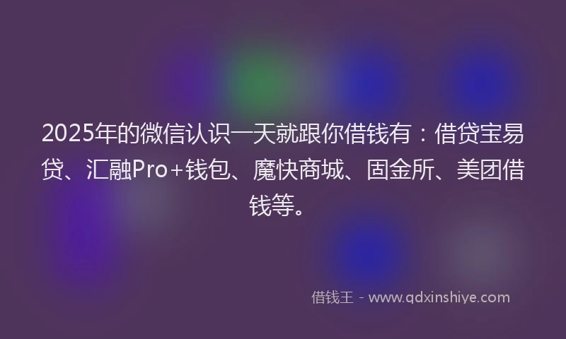 2025年的微信认识一天就跟你借钱有：借贷宝易贷、汇融Pro+钱包、魔快商城、固金所、美团借钱等。