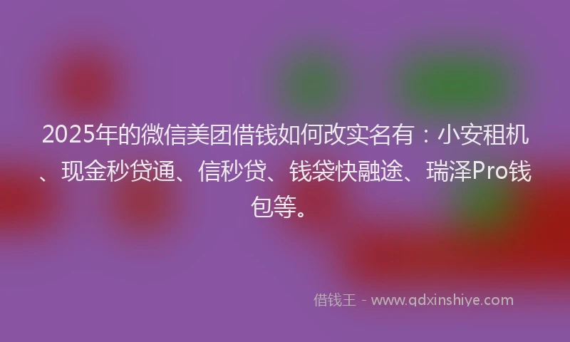 2025年的微信美团借钱如何改实名有：小安租机、现金秒贷通、信秒贷、钱袋快融途、瑞泽Pro钱包等。