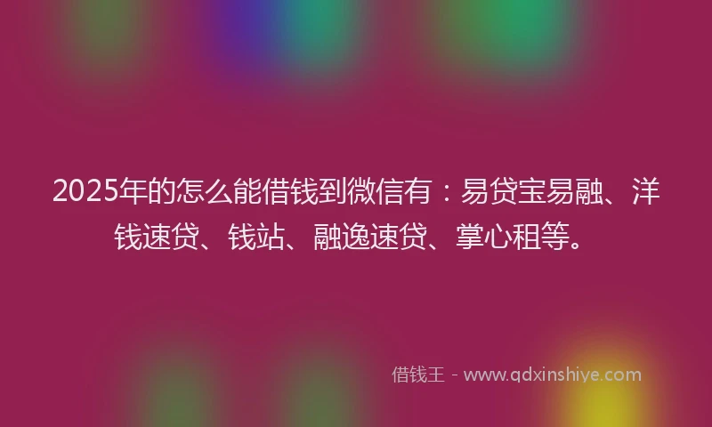2025年的怎么能借钱到微信有：易贷宝易融、洋钱速贷、钱站、融逸速贷、掌心租等。