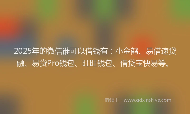 2025年的微信谁可以借钱有：小金鹤、易借速贷融、易贷Pro钱包、旺旺钱包、借贷宝快易等。
