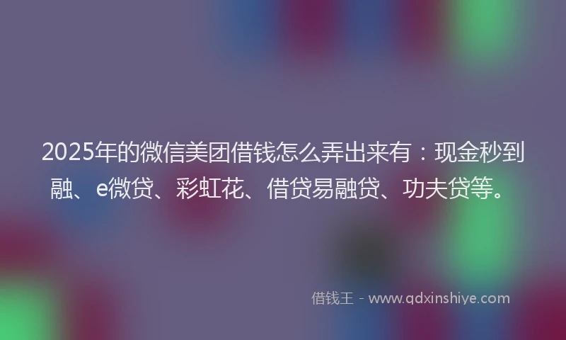 2025年的微信美团借钱怎么弄出来有：现金秒到融、e微贷、彩虹花、借贷易融贷、功夫贷等。